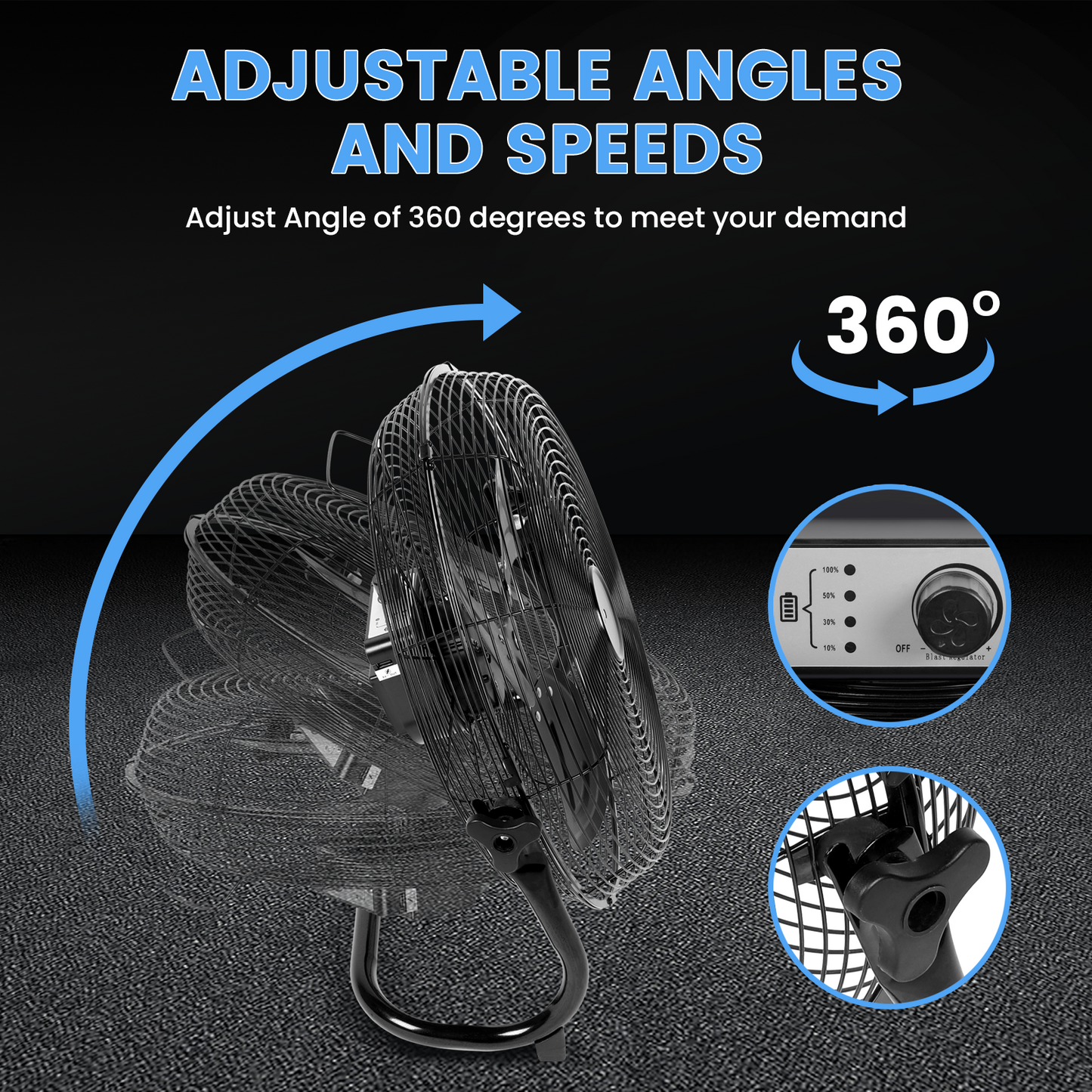 Rechargeable Cordless Floor Fan, 12-Inch, High Velocity Floor Fan With 360-Degree Tilt, Ready-to-use, Battery Operated, Heavy Duty Metal Floor Fan for Industrial, Commercial, Residential, Office