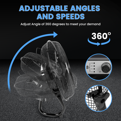Rechargeable Cordless Floor Fan, 12-Inch, High Velocity Floor Fan With 360-Degree Tilt, Ready-to-use, Battery Operated, Heavy Duty Metal Floor Fan for Industrial, Commercial, Residential, Office