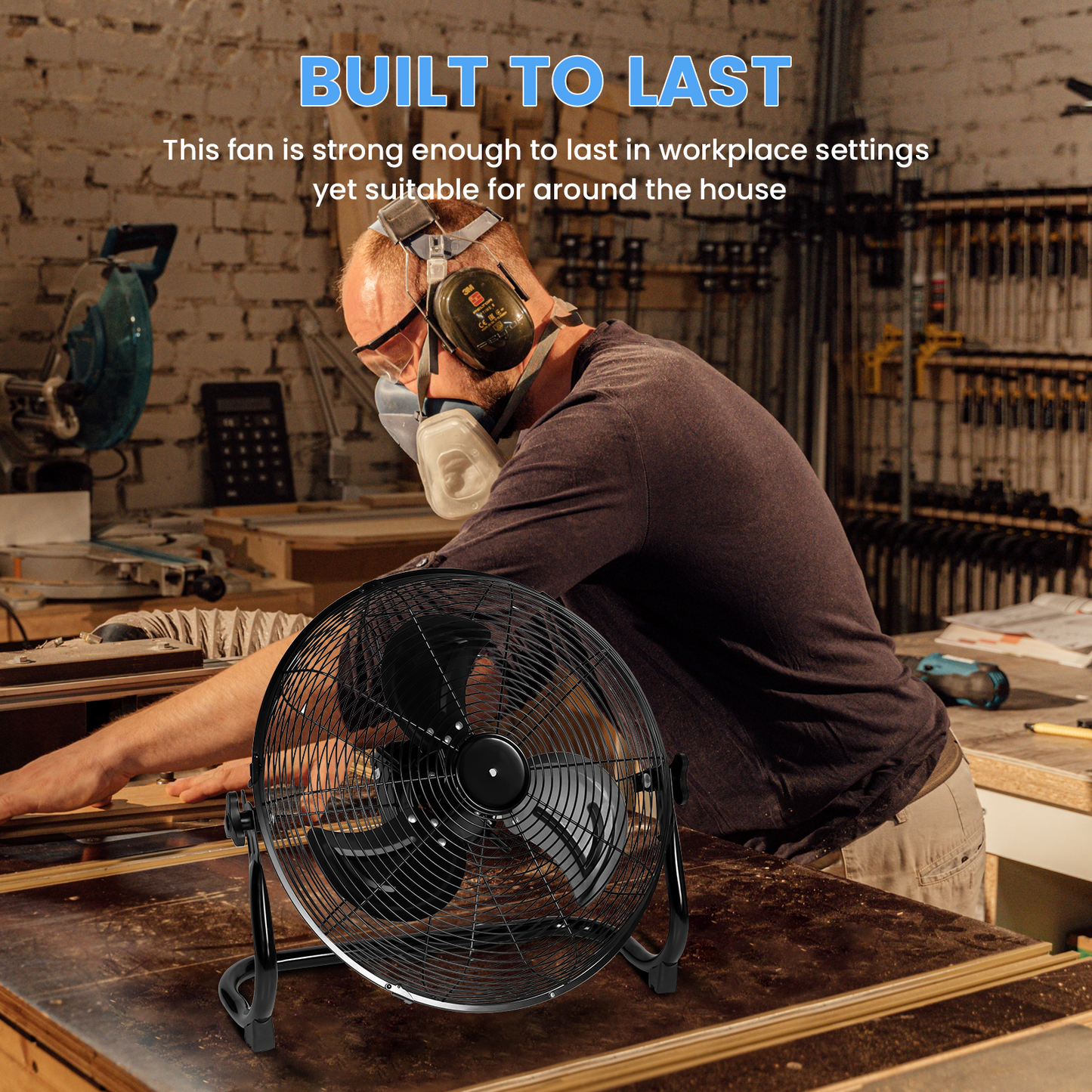 Rechargeable Cordless Floor Fan, 12-Inch, High Velocity Floor Fan With 360-Degree Tilt, Ready-to-use, Battery Operated, Heavy Duty Metal Floor Fan for Industrial, Commercial, Residential, Office