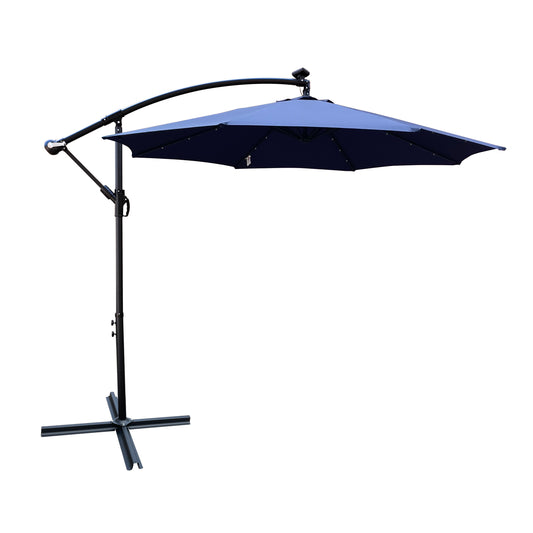 10 ft Outdoor Patio Umbrella Solar Powered LED Lighted Sun Shade Market Waterproof 8 Ribs Umbrella with Crank and Cross Base for Garden Deck Backyard Pool Shade Outside Deck Swimming Pool