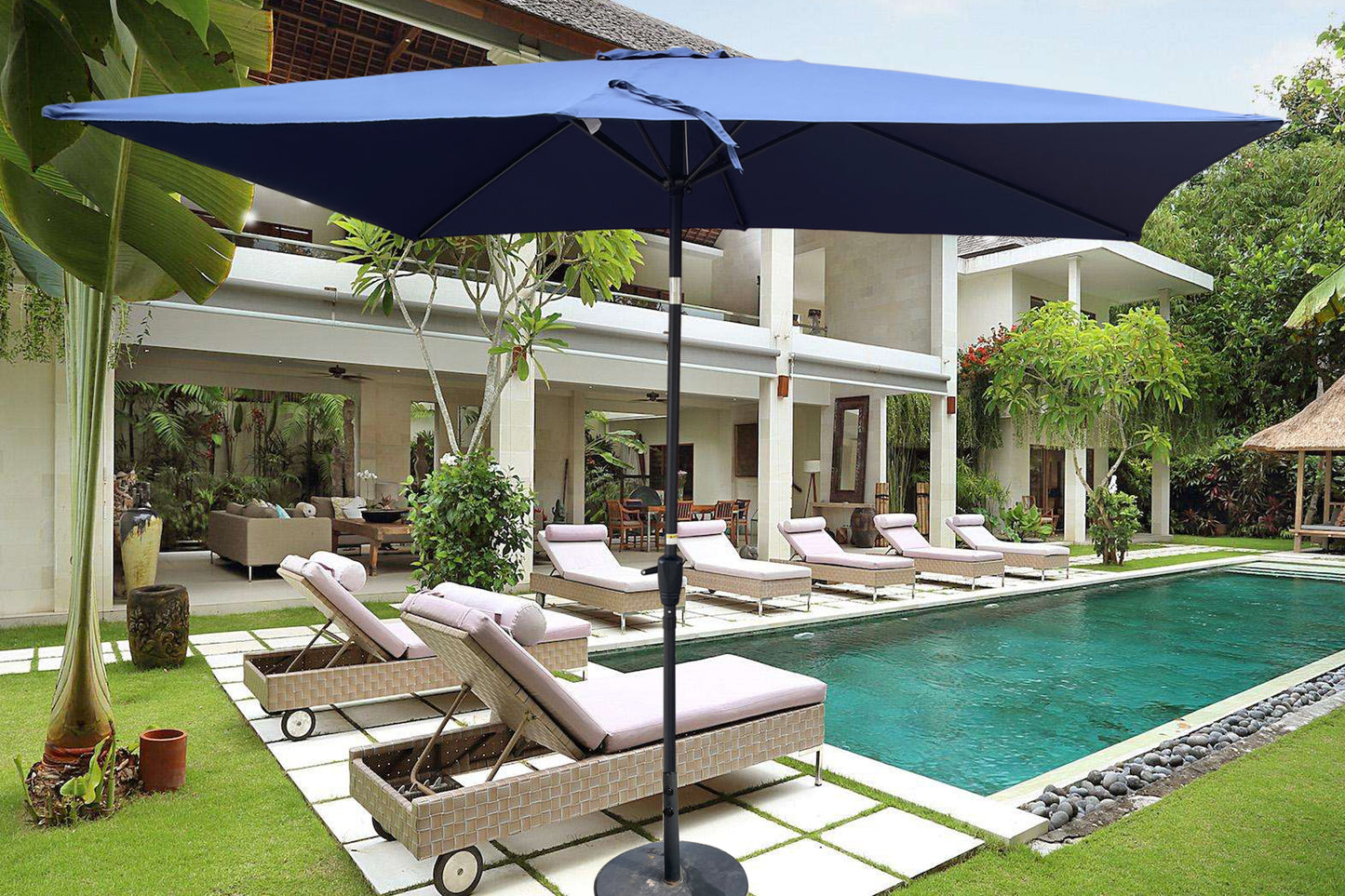 6 x 9ft Patio Umbrella Outdoor Waterproof Umbrella with Crank and Push Button Tilt without flap for Garden Backyard Pool Swimming Pool Market