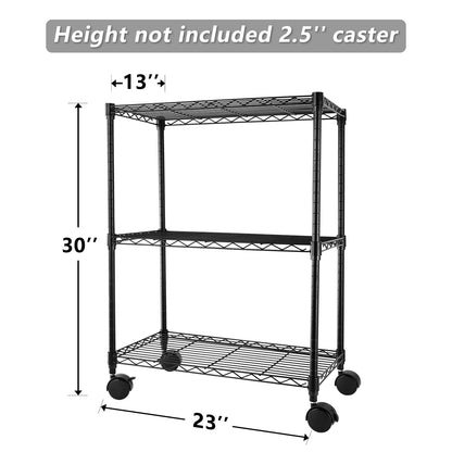 Simple Deluxe Heavy Duty 3-Shelf Shelving with Wheels, Adjustable Storage Units, Steel Organizer Wire Rack, 23" W x 13" D x 33" H, Black