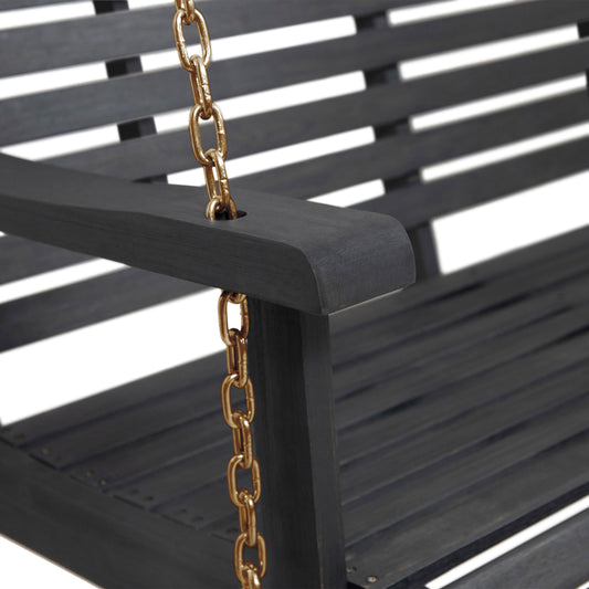 Outsunny 3-Seater Wooden Porch Swing, Patio Swing Bench with Folding Coffee Table, Cup Holders and Chains Included, 440lbs Weight Capacity, White