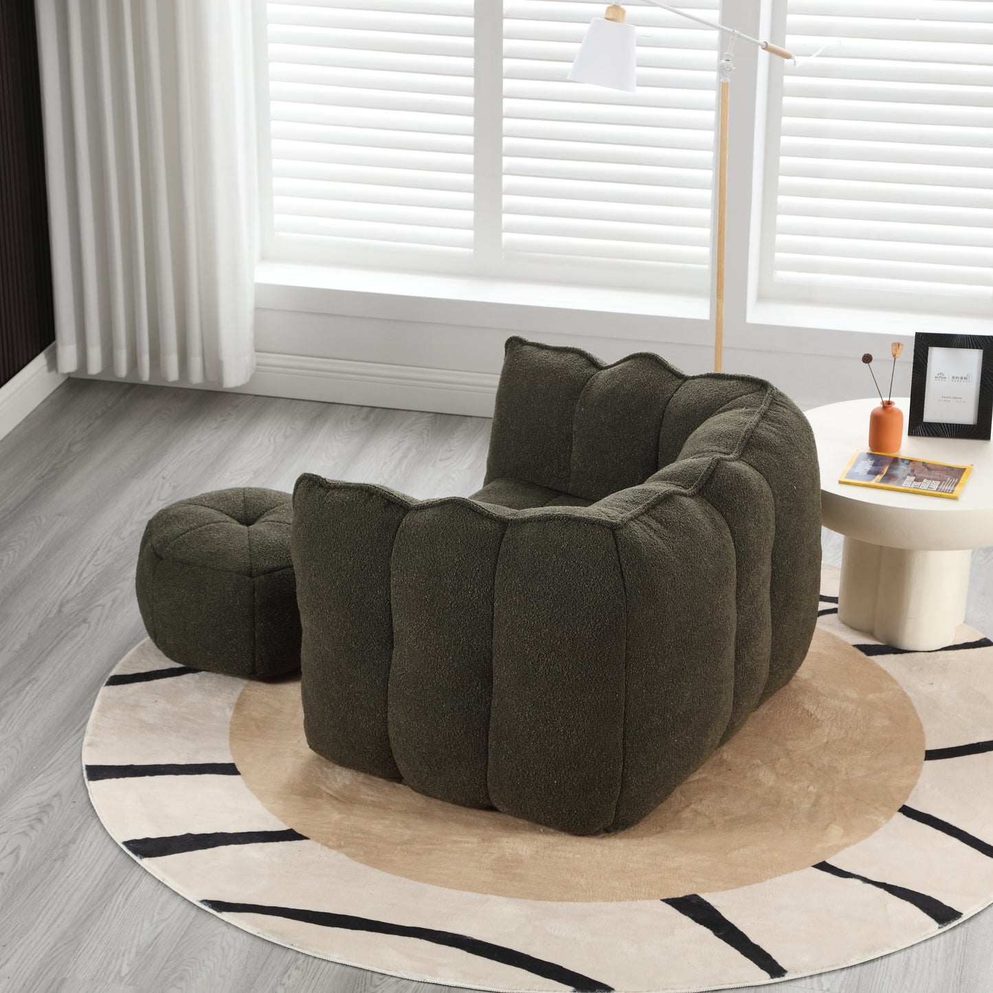 Soft Bean Bag Chair with High Resilient Foam(Chips)for living room and bedroom,Comfortable Square Lazy Sofa with Footstool, Cover for Adults to Gaming, Reading, and Watching TV