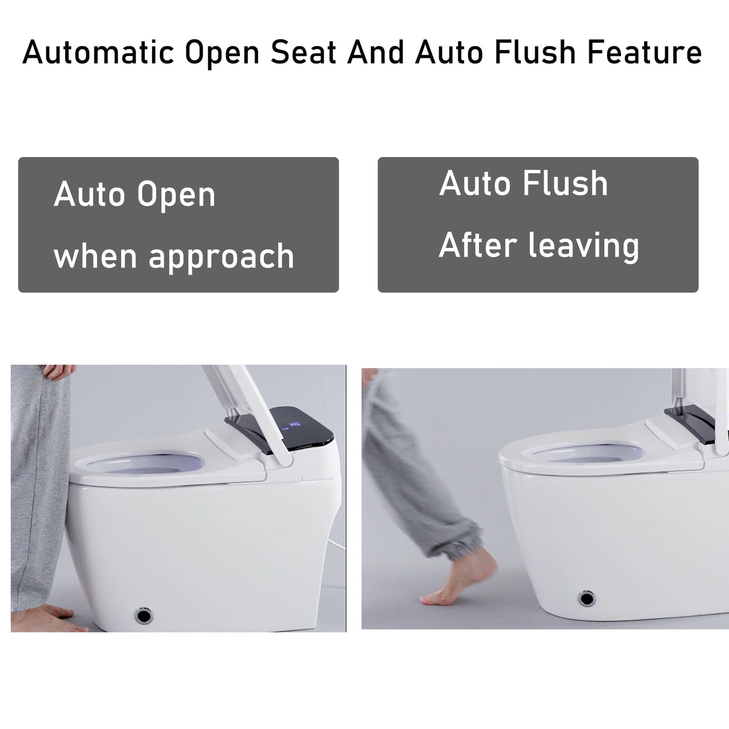 Elongated Smart Toilet with Elongated Heated Bidet Seat, Intelligent Toilet with Bidet Built-in, Feet Sensor,Auto Open/Close Seat, Off Seating AUTO Flush, Night Light, Warm Water & Dryer,White