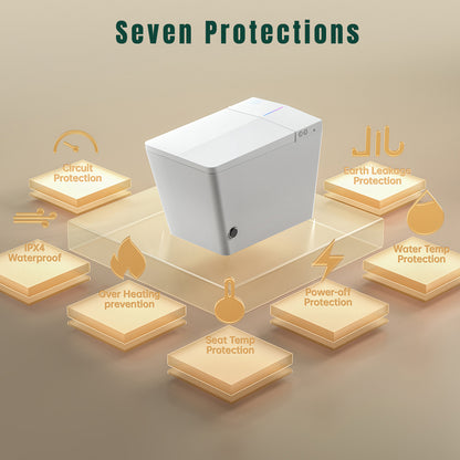 Square Smart Toilet with Built-in Tank for Modern Bathroom, Remote Control, Tankless Bidet Toilet with Foot Touching Lid Opening, Auto Flush, Heated Seat, LED Digital Display, User Memory, White