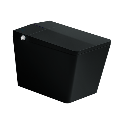 Black Square Smart Toilet with Built-in Tank for Bathroom, Remote Control, Tankless Bidet Toilet with Foot Touching Lid Opening, Auto Flush, Heated Seat, LED Digital Display, User Memory, Matte Black
