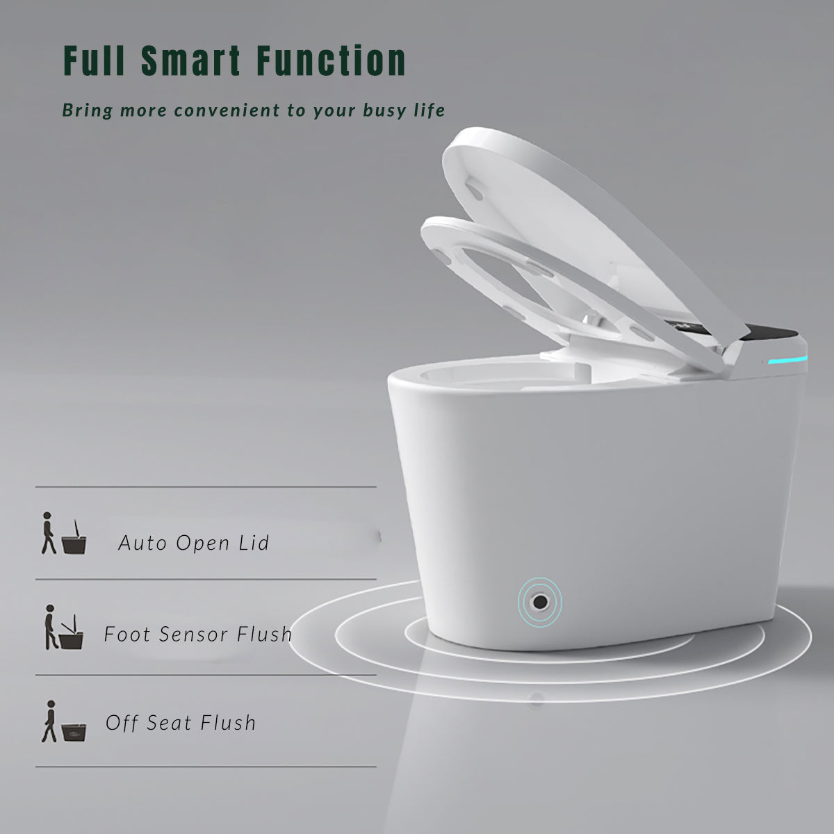 Modern Smart Toilet with Bidet Seat Built-in, Intelligent Toilet Auto Open/Close Seat, Foot Sensor, LED Display,Night Light, Warm Water & Dryer,White