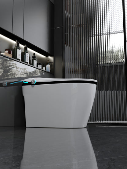 Luxury Smart Toilet with Bidet Seat Built-in, Intelligent Toilet Auto Open/Close Seat, Foot Sensor, LED Display,Night Light, Warm Water & Dryer,White