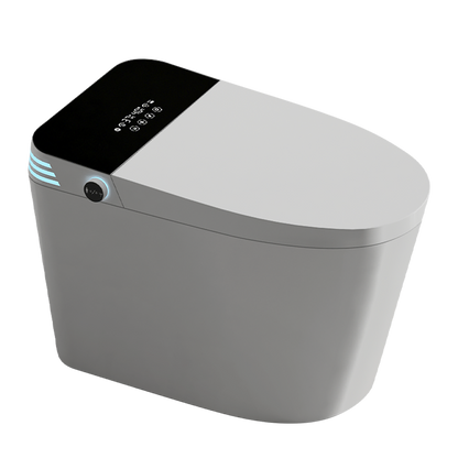 Tankless Smart Toilet With Bidet Built In, One-piece Bidet Toilet Seat, Auto Flush, Auto Open/Close,Heated Seat, Warm Water and Dry, Adjustable Temp,Remote Control Side Know, White with Black Panel