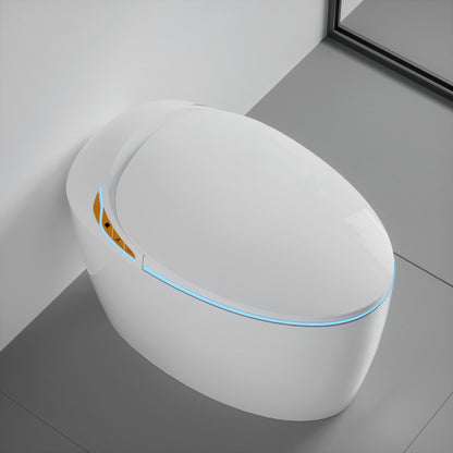 Unique Smart Toilet with Bidet Built In, Intelligent One Piece Toilet For Modern Bathroom, Auto Open/Close Seat, Foot Sensor, LED Display,Night Light, Warm Water & Dryer,White