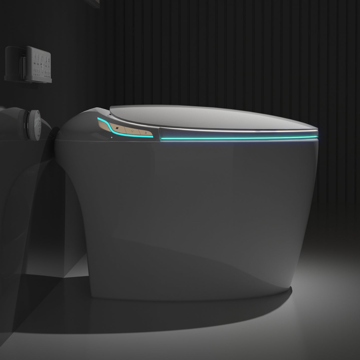 Unique Smart Toilet with Bidet Built In, Intelligent One Piece Toilet For Modern Bathroom, Auto Open/Close Seat, Foot Sensor, LED Display,Night Light, Warm Water & Dryer,White