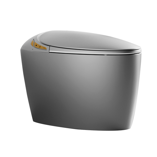 Unique Smart Toilet with Bidet Built In, Intelligent One Piece Toilet For Modern Bathroom, Auto Open/Close Seat, Foot Sensor, LED Display,Night Light, Warm Water & Dryer,Grey