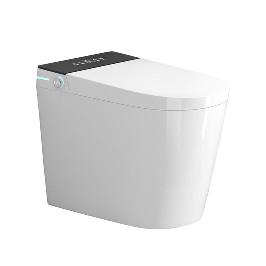 Compact Smart Toilet with Bidet Seat Built-in, Modern Tankless Design with 23.25" Depth, Auto Open Auto Flush, Heated Seat, Instant Warm Air Dryer for Small Bathrooms, White with Black Panel