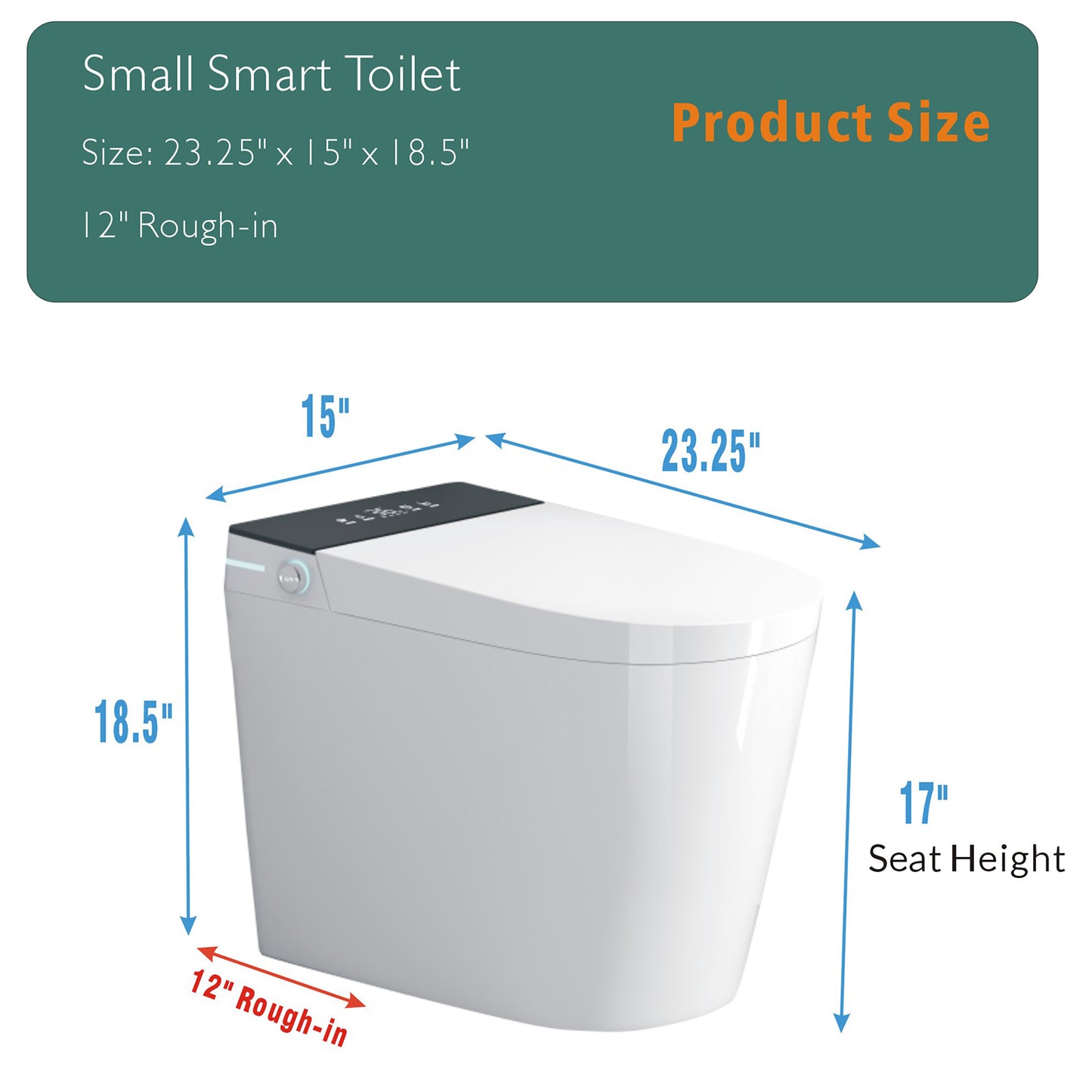 Compact Smart Toilet with Bidet Seat Built-in, Modern Tankless Design with 23.25" Depth, Auto Open Auto Flush, Heated Seat, Instant Warm Air Dryer for Small Bathrooms, White with Black Panel