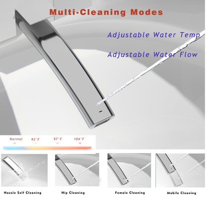 Compact Smart Toilet with Bidet Seat Built-in, Modern Tankless Design with 23.25" Depth, Auto Open Auto Flush, Heated Seat, Instant Warm Air Dryer for Small Bathrooms, White with Black Panel