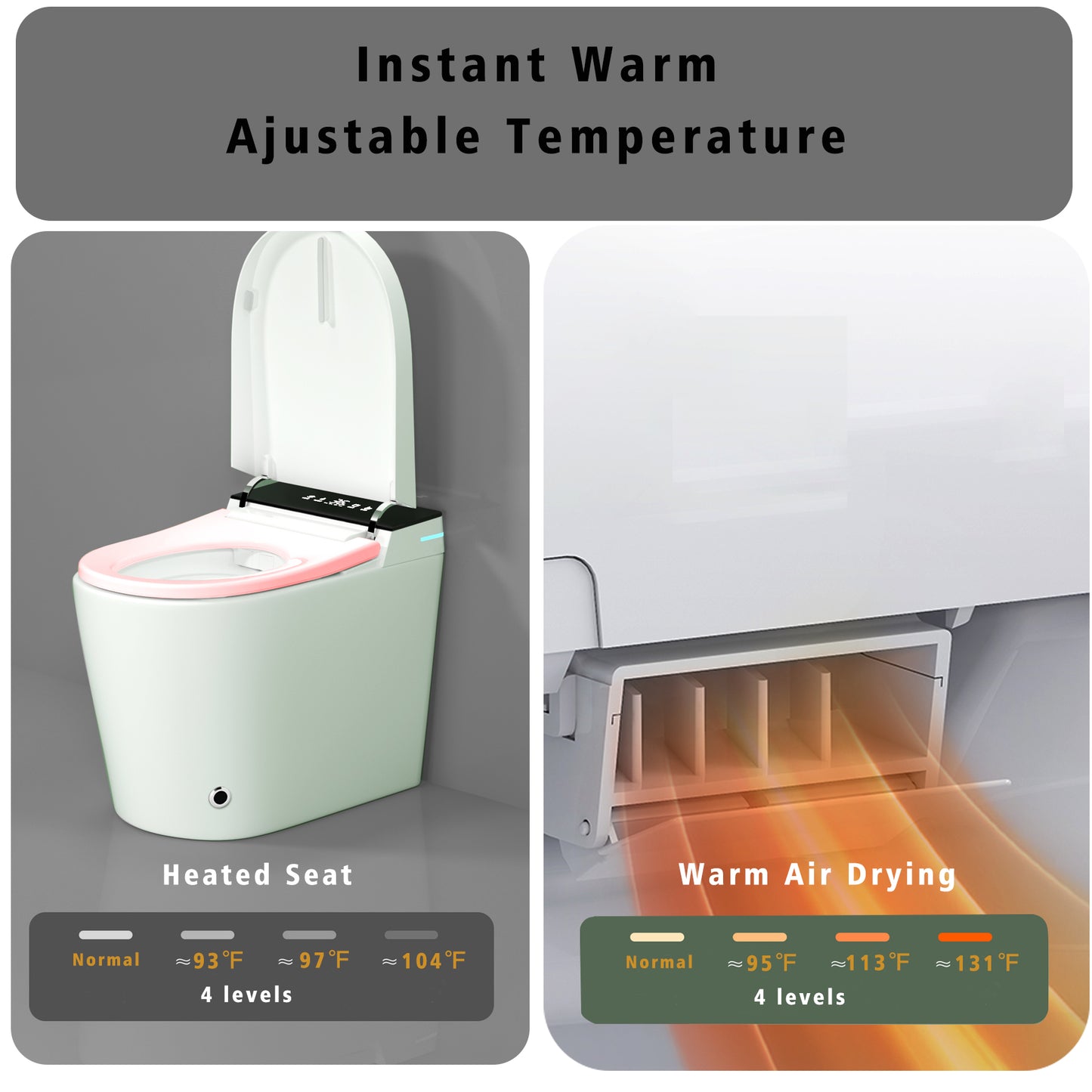 Compact Smart Toilet with Bidet Seat Built-in, Modern Tankless Design with 23.25" Depth, Auto Open Auto Flush, Heated Seat, Instant Warm Air Dryer for Small Bathrooms, White with Black Panel