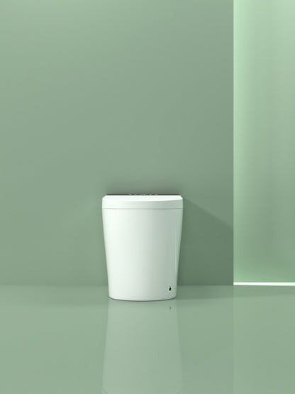 Compact Smart Toilet with Bidet Seat Built-in, Modern Tankless Design with 23.25" Depth, Auto Open Auto Flush, Heated Seat, Instant Warm Air Dryer for Small Bathrooms, White with Black Panel