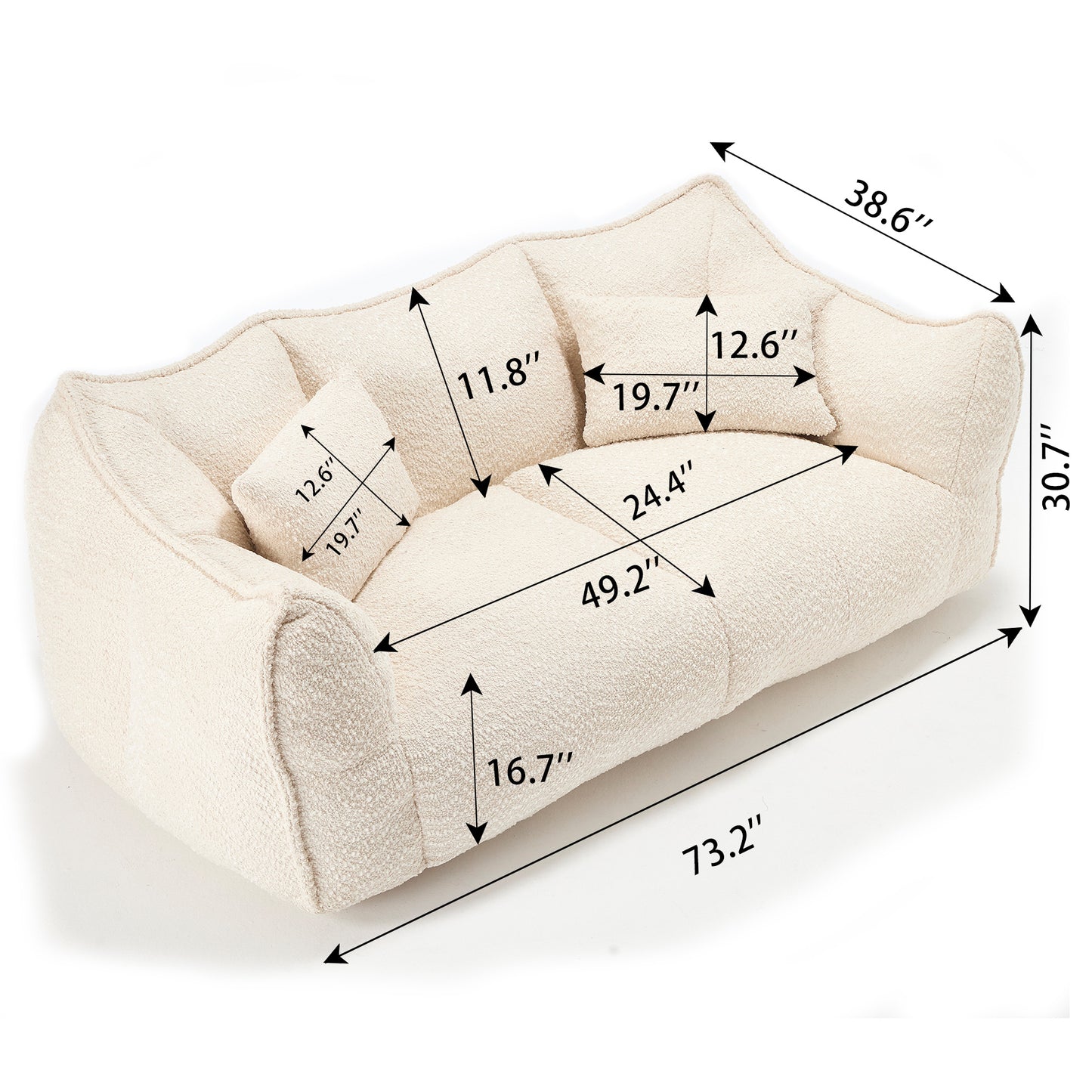 Soft beanbag chair with high resilience foam core for two people. The comfortable square recliner sofa is ideal for family members and friends engaged in games, reading, watching TV