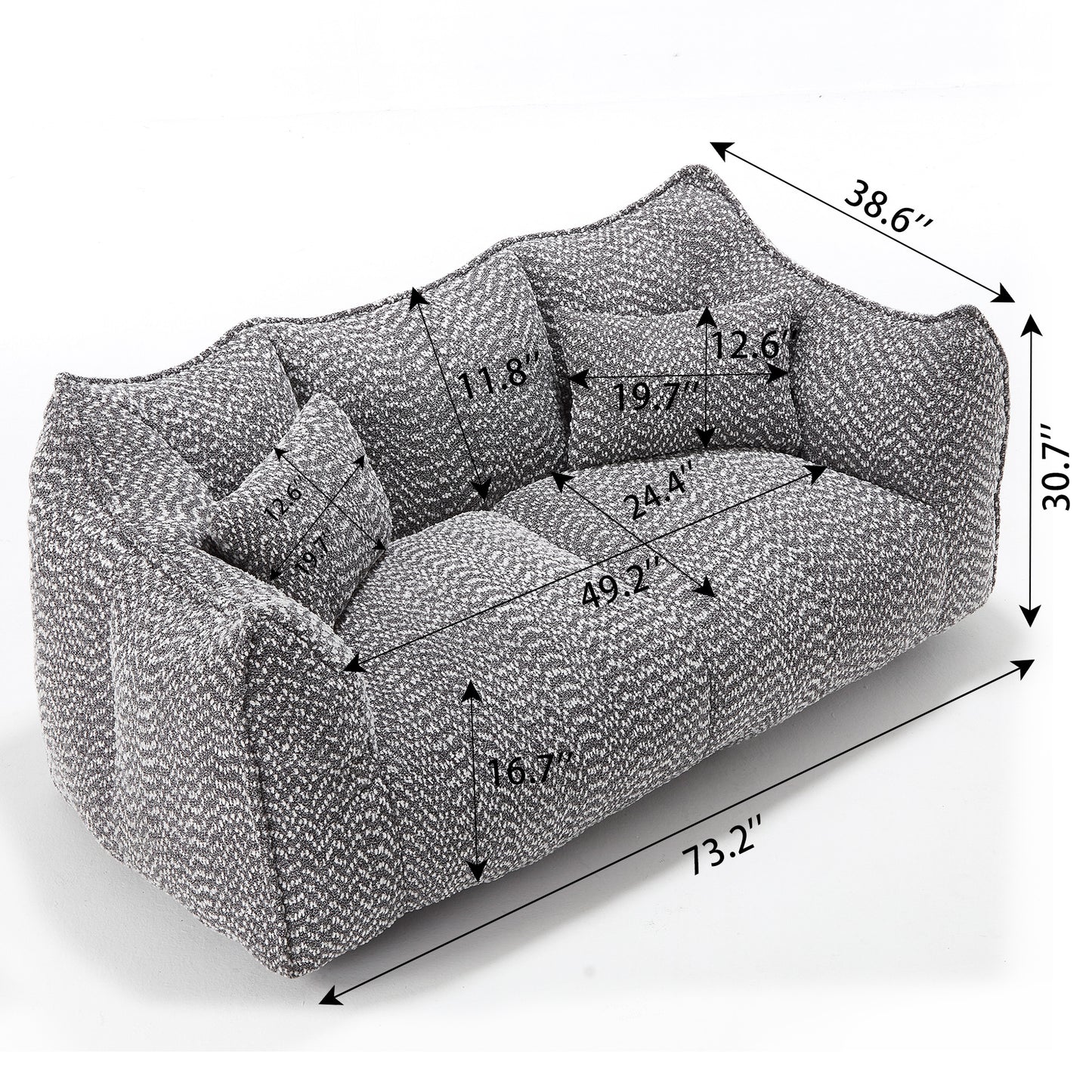 Soft beanbag chair with high resilience foam core for two people. The comfortable square recliner sofa is ideal for family members and friends engaged in games, reading, watching TV