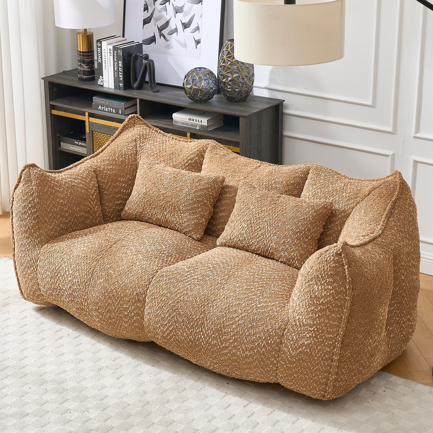Soft beanbag chair with high resilience foam core for two people. The comfortable square recliner sofa is ideal for family members and friends engaged in games, reading, watching TV