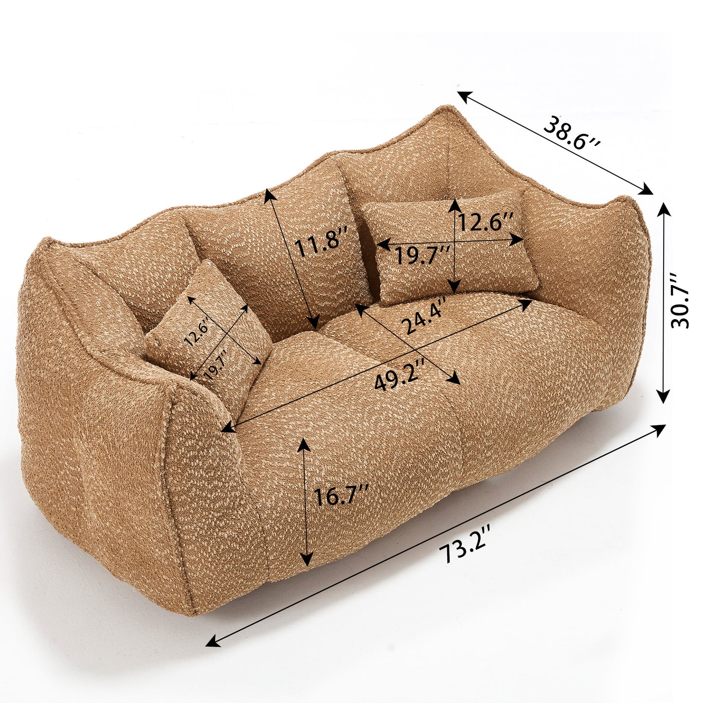 Soft beanbag chair with high resilience foam core for two people. The comfortable square recliner sofa is ideal for family members and friends engaged in games, reading, watching TV