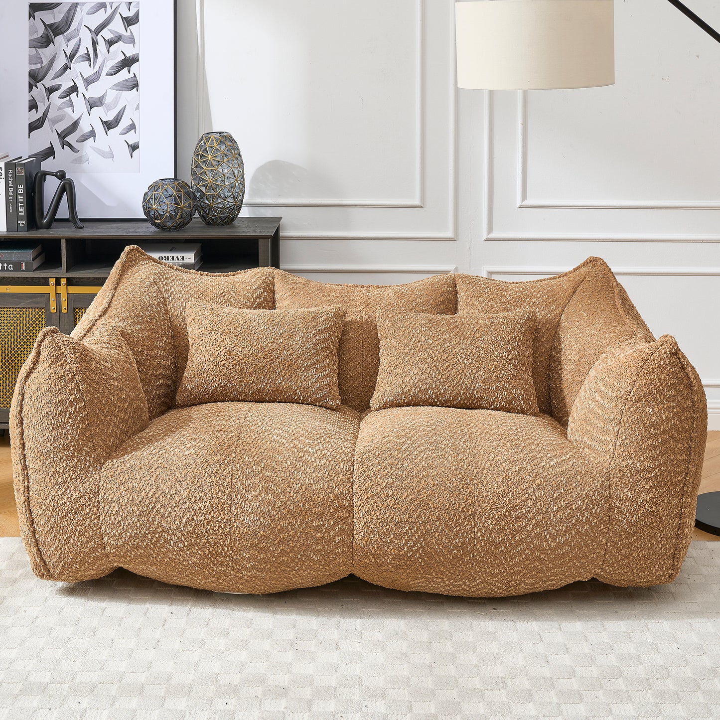 Soft beanbag chair with high resilience foam core for two people. The comfortable square recliner sofa is ideal for family members and friends engaged in games, reading, watching TV