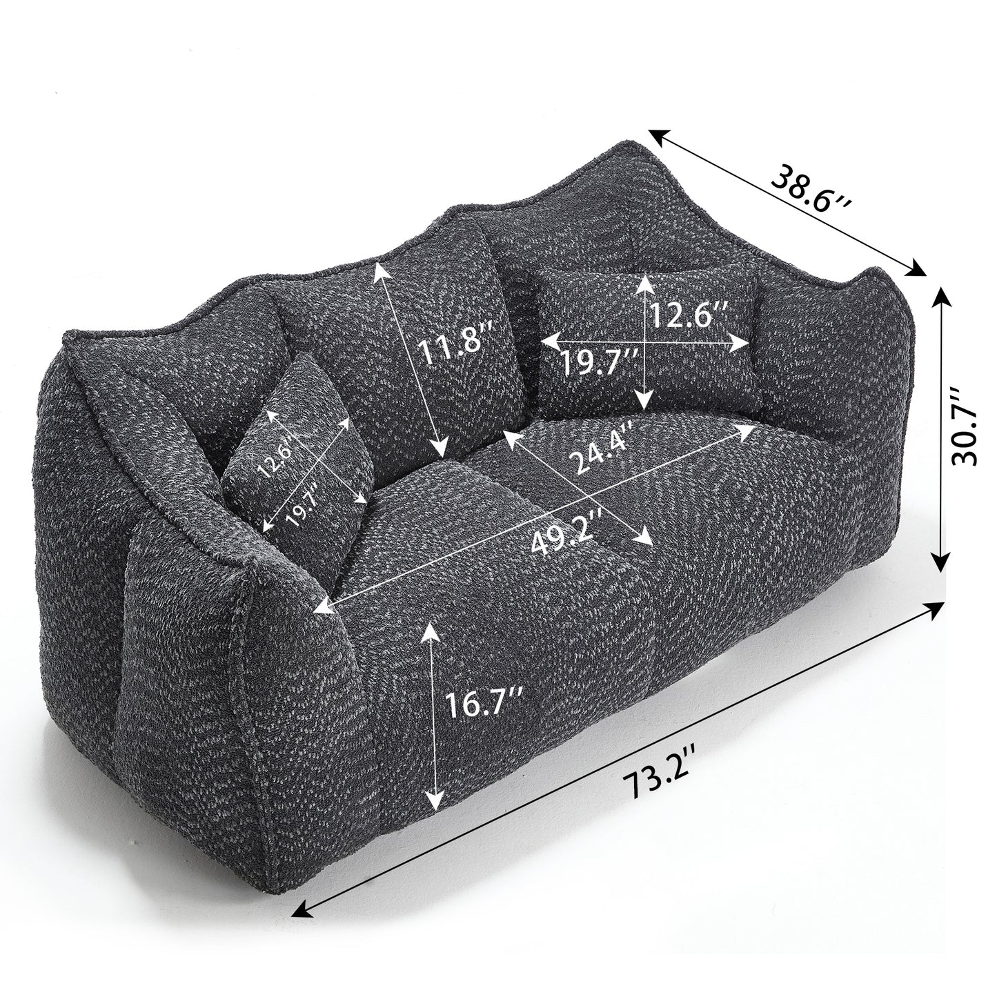 Soft beanbag chair with high resilience foam core for two people. The comfortable square recliner sofa is ideal for family members and friends engaged in games, reading, watching TV