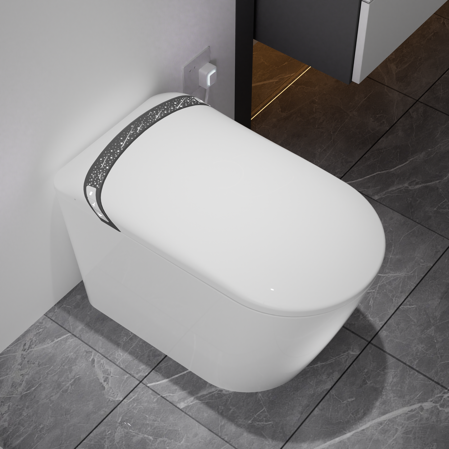 Elongated Smart Toilet with Bidet Built In,Tankless Design For Bathroom, Auto Open/Close Seat, Foot Kick, LED Display,Night Light, Warm Water & Dryer,White