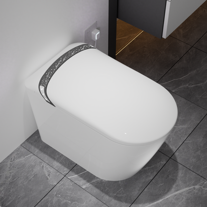 Elongated Smart Toilet with Bidet Built In,Tankless Design For Bathroom, Auto Open/Close Seat, Foot Kick, LED Display,Night Light, Warm Water & Dryer,White