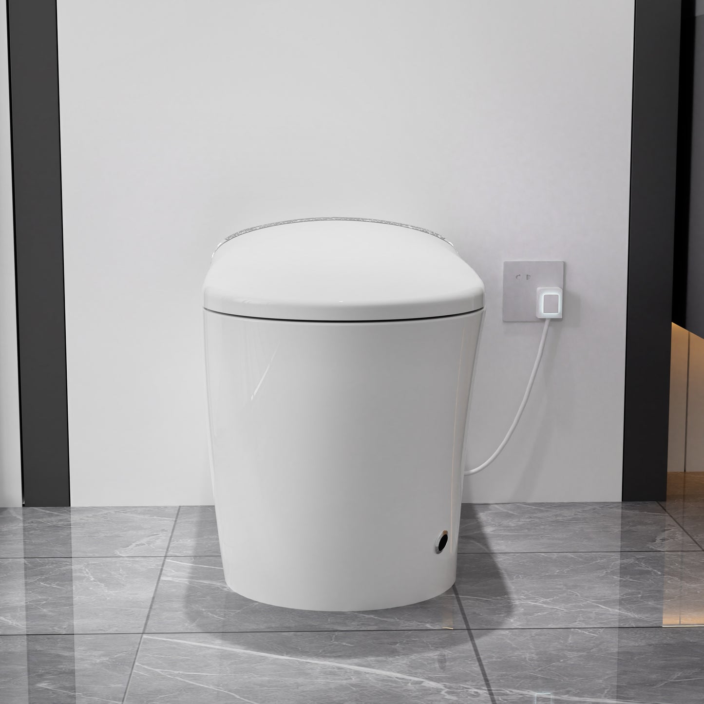 Elongated Smart Toilet with Bidet Built In,Tankless Design For Bathroom, Auto Open/Close Seat, Foot Kick, LED Display,Night Light, Warm Water & Dryer,White