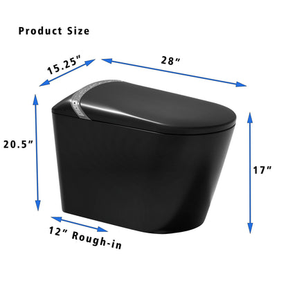 Starry Night Light Smart Toilet with Bidet Built In, Modern Design For Bathroom, Auto Open/Close Seat, Foot Sensor, LED Display,Night Light, Warm Water & Dryer,Matte Black
