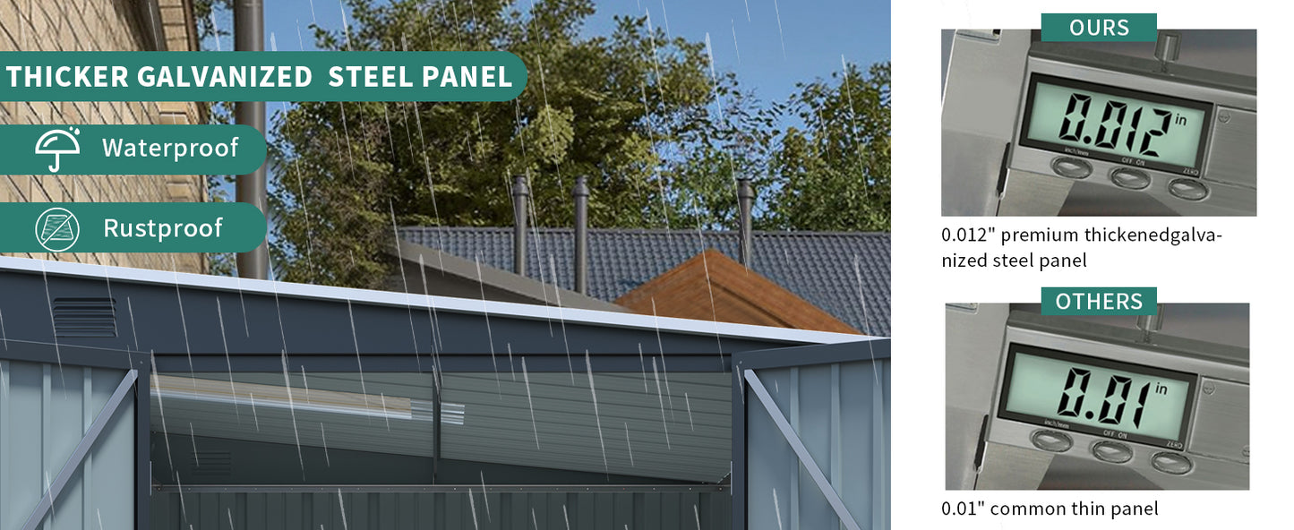 6x8FT Galvanized Steel Outdoor Storage Shed with Lockable Double Doors, Metal Lean to Shed with Free PC Light Board for Tools, Bikes & Patio Essentials (Without floors)