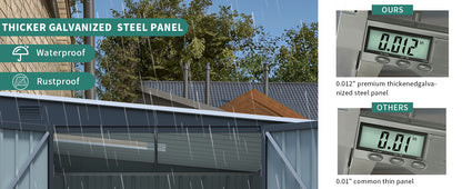 6x8FT Galvanized Steel Outdoor Storage Shed with Lockable Double Doors, Metal Lean to Shed with Free PC Light Board for Tools, Bikes & Patio Essentials (Without floors)