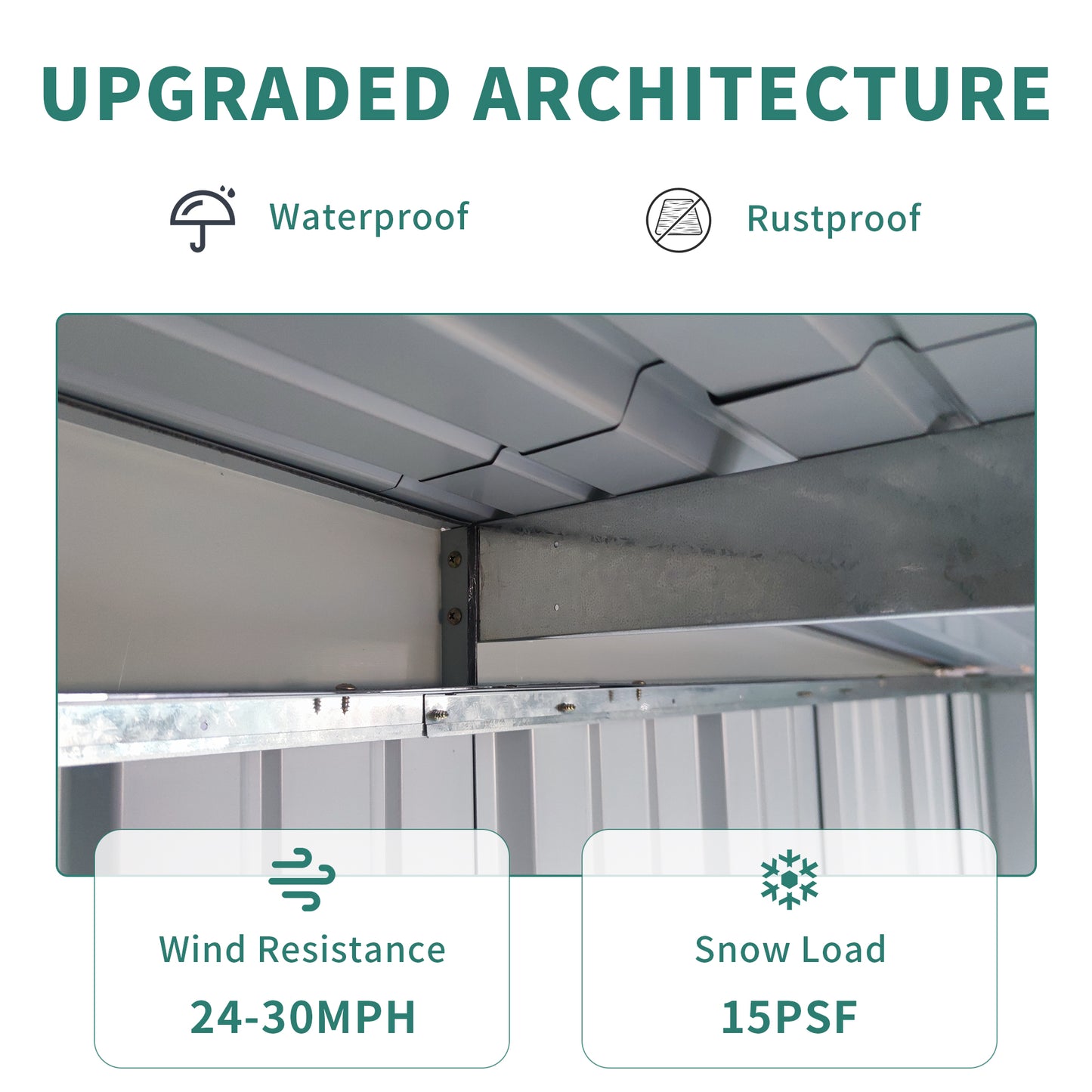 6x8FT Galvanized Steel Outdoor Storage Shed with Lockable Double Doors, Metal Lean to Shed with Free PC Light Board for Tools, Bikes & Patio Essentials (Without floors)