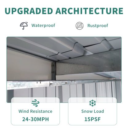 6x8FT Galvanized Steel Outdoor Storage Shed with Lockable Double Doors, Metal Lean to Shed with Free PC Light Board for Tools, Bikes & Patio Essentials (Without floors)