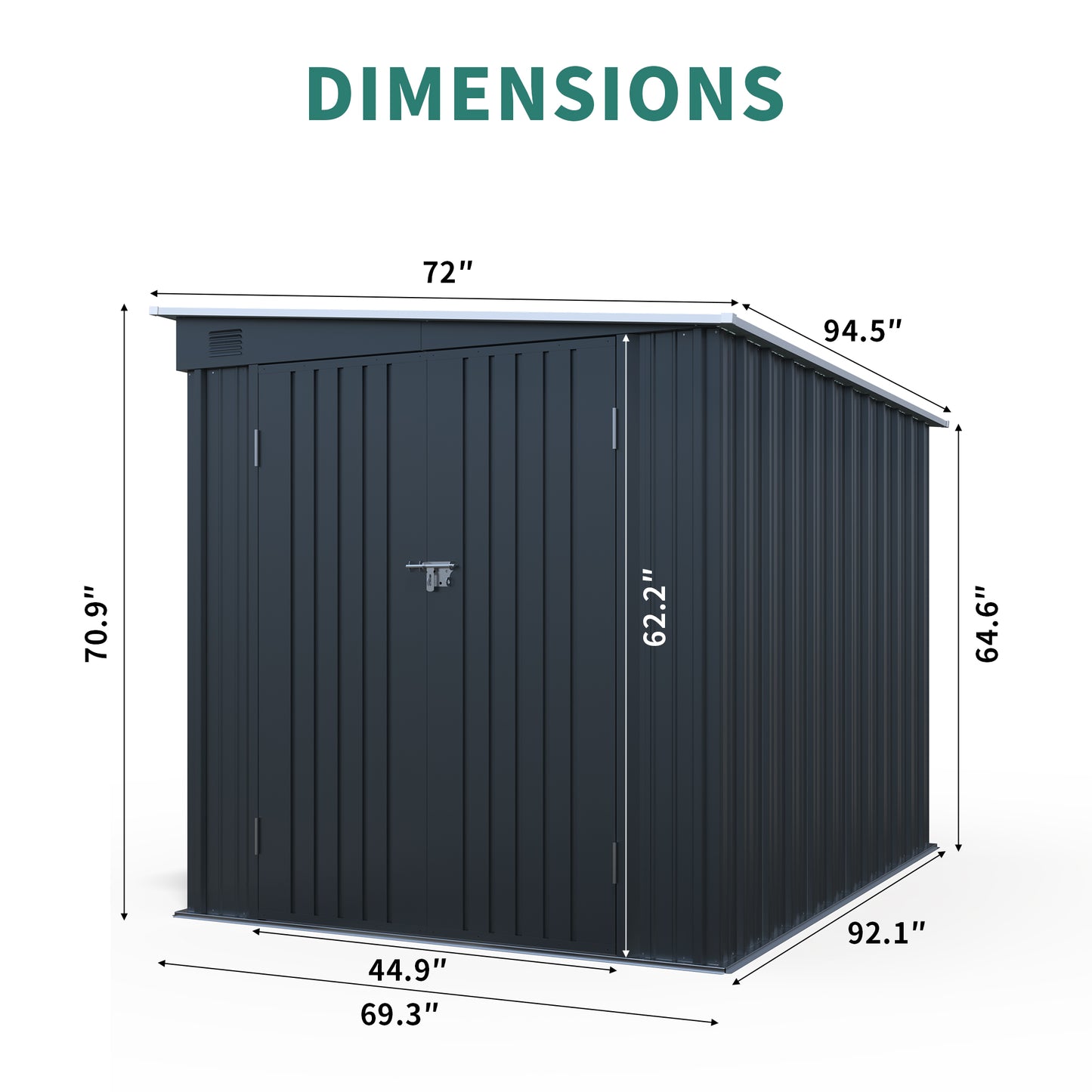 6x8FT Galvanized Steel Outdoor Storage Shed with Lockable Double Doors, Metal Lean to Shed with Free PC Light Board for Tools, Bikes & Patio Essentials (Without floors)