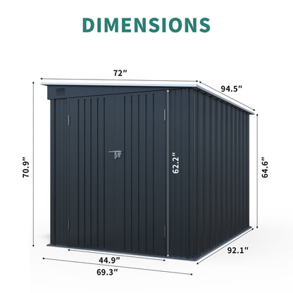 6x8FT Galvanized Steel Outdoor Storage Shed with Lockable Double Doors, Metal Lean to Shed with Free PC Light Board for Tools, Bikes & Patio Essentials (Without floors)
