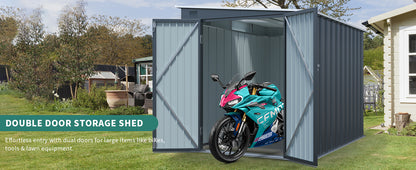 6x8FT Galvanized Steel Outdoor Storage Shed with Lockable Double Doors, Metal Lean to Shed with Free PC Light Board for Tools, Bikes & Patio Essentials (Without floors)