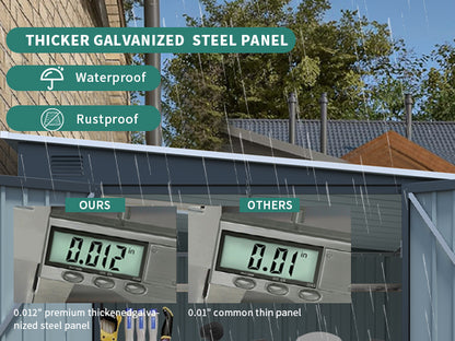 6x8FT Galvanized Steel Outdoor Storage Shed with Lockable Double Doors, Metal Lean to Shed with Free PC Light Board for Tools, Bikes & Patio Essentials (Without floors)