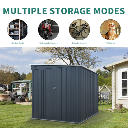 6x8FT Galvanized Steel Outdoor Storage Shed with Lockable Double Doors, Metal Lean to Shed with Free PC Light Board for Tools, Bikes & Patio Essentials (Without floors)
