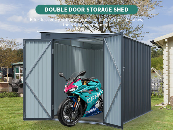6x8FT Galvanized Steel Outdoor Storage Shed with Lockable Double Doors, Metal Lean to Shed with Free PC Light Board for Tools, Bikes & Patio Essentials (Without floors)
