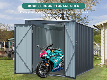 6x8FT Galvanized Steel Outdoor Storage Shed with Lockable Double Doors, Metal Lean to Shed with Free PC Light Board for Tools, Bikes & Patio Essentials (Without floors)