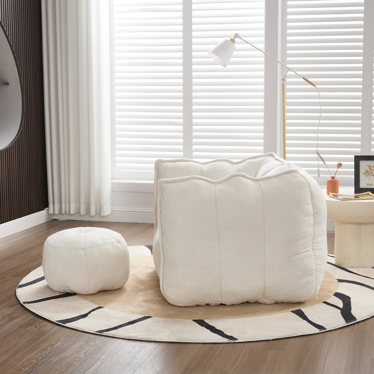 Soft Bean Bag Chair with High Resilient Foam(Chips)for living room and bedroom,Comfortable Square Lazy Sofa with Footstool, Cover for Adults to Gaming, Reading, and Watching TV