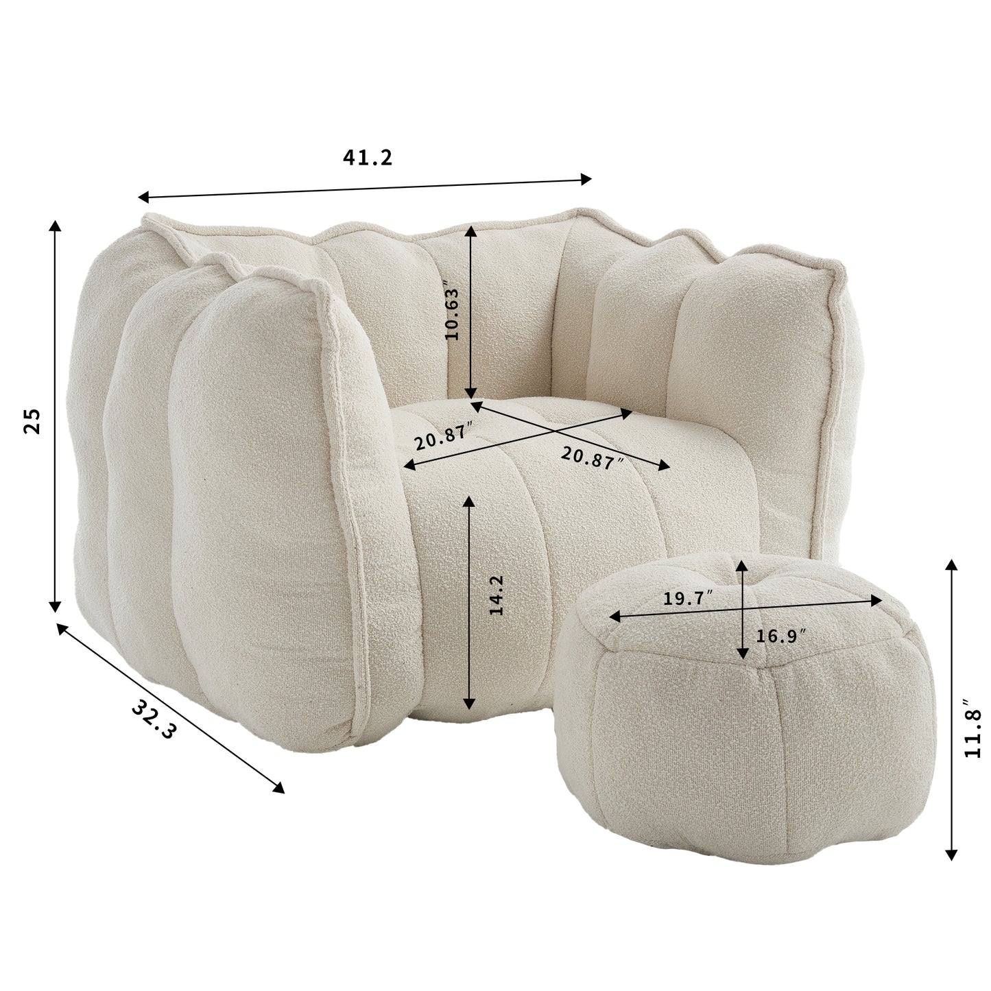 Soft Bean Bag Chair with High Resilient Foam(Chips)for living room and bedroom,Comfortable Square Lazy Sofa with Footstool, Cover for Adults to Gaming, Reading, and Watching TV