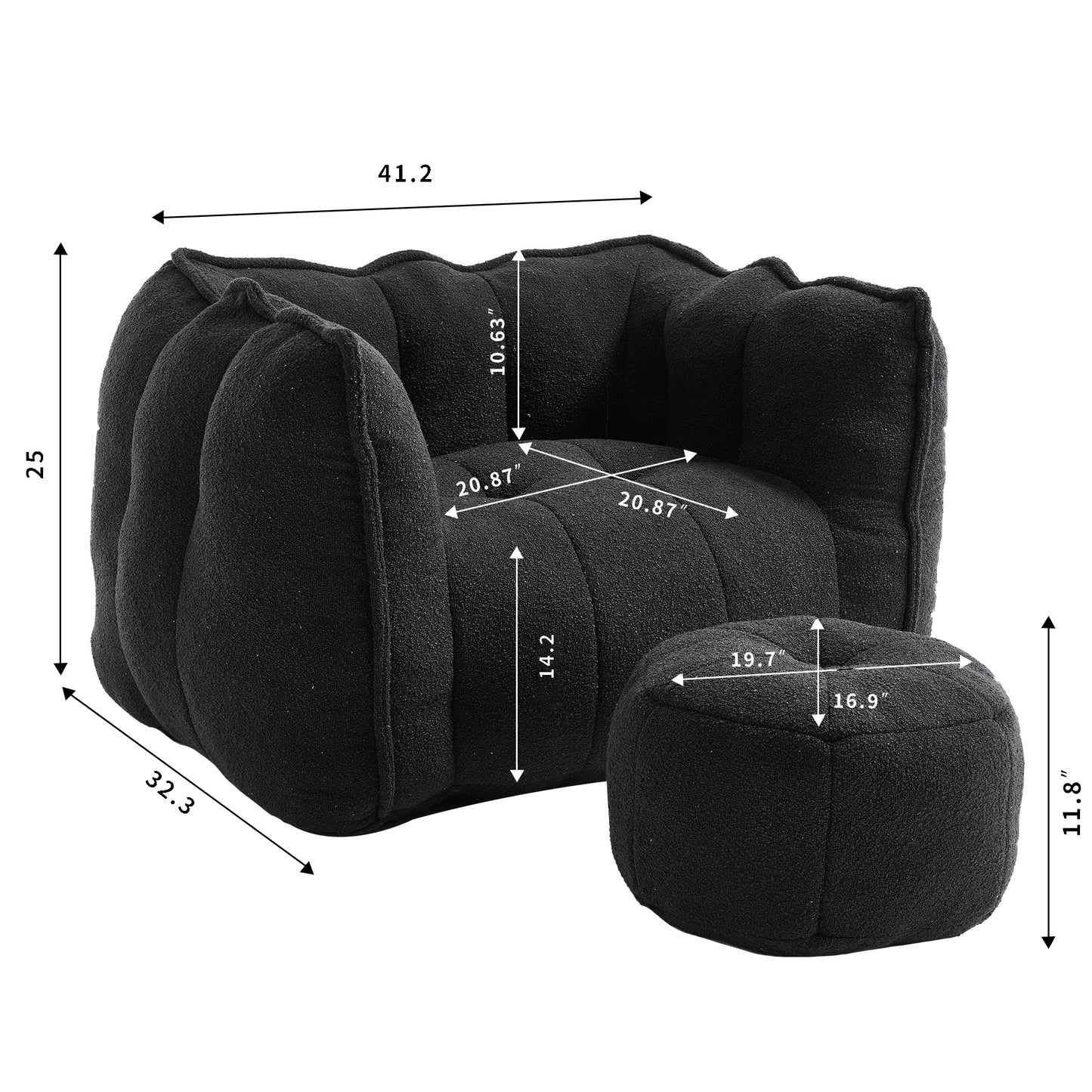 Soft Bean Bag Chair with High Resilient Foam(Chips)for living room and bedroom,Comfortable Square Lazy Sofa with Footstool, Cover for Adults to Gaming, Reading, and Watching TV