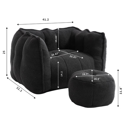Soft Bean Bag Chair with High Resilient Foam(Chips)for living room and bedroom,Comfortable Square Lazy Sofa with Footstool, Cover for Adults to Gaming, Reading, and Watching TV