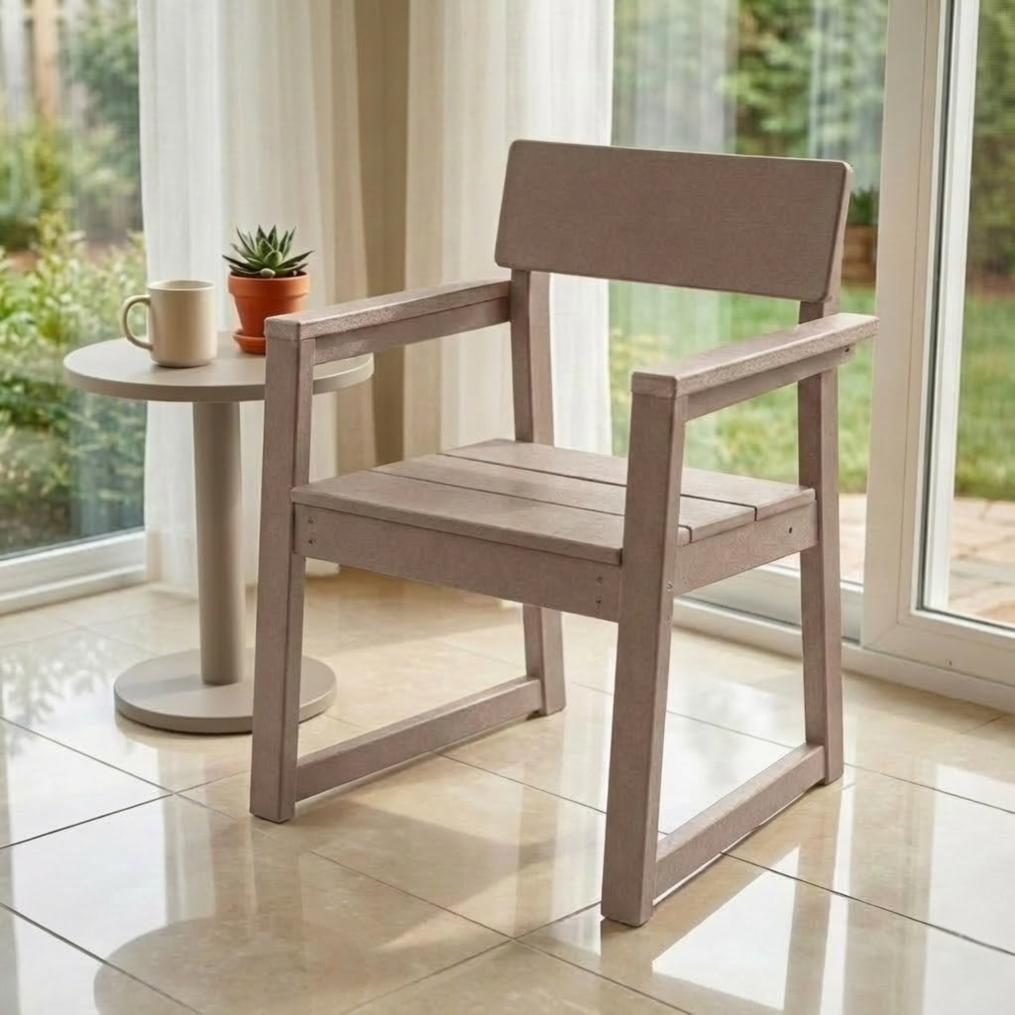 Antique wood color outdoor & garden Armchairs with backres Modernist Designt chairs