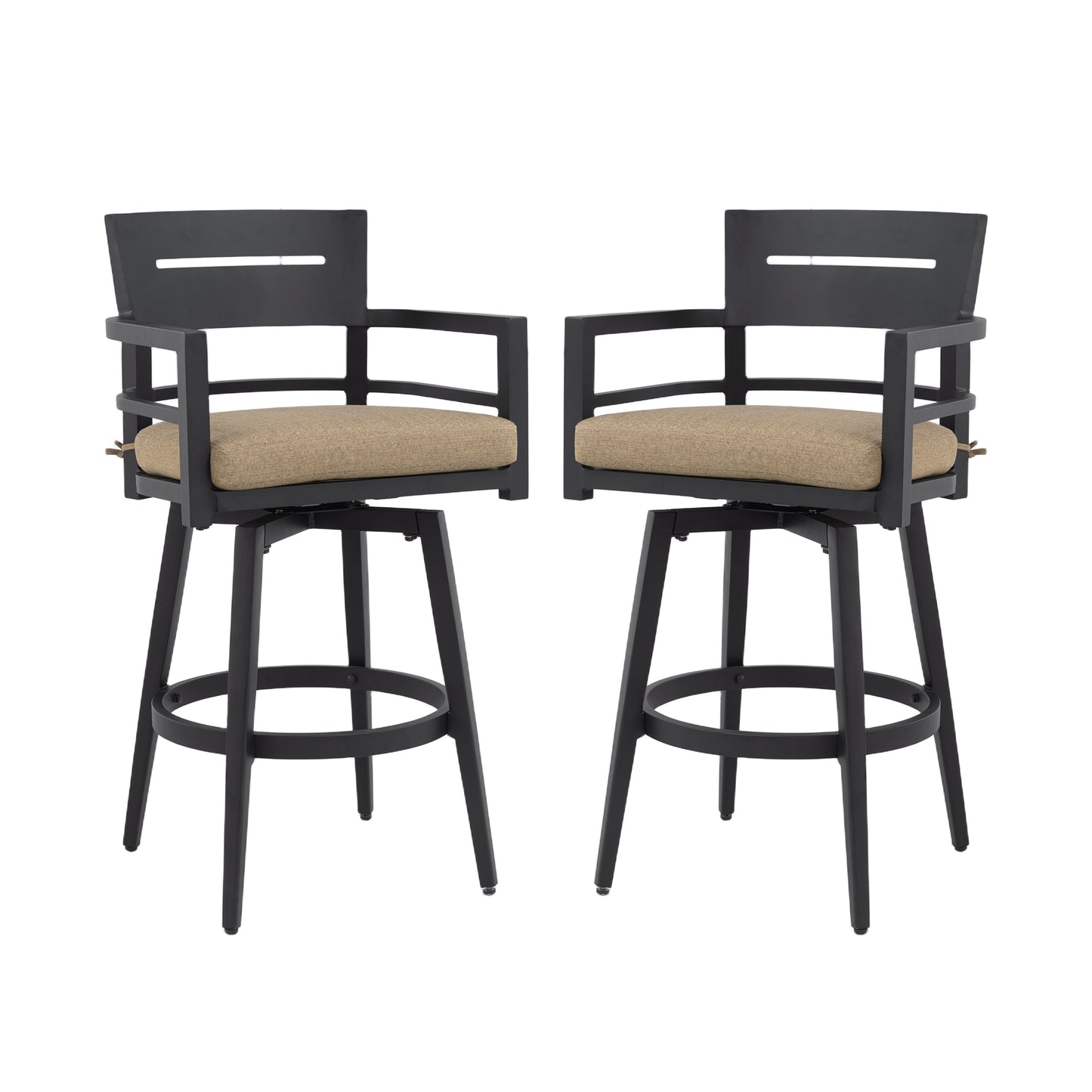2-Piece Swivel Bar Chairs – Aluminum Frame with Ember Black, 360° Swivel, Ergonomic Backrest & Armrests, Tapered Legs, Sunbrella Cushion, Weather-Resistant & Durable Patio Bar Stool