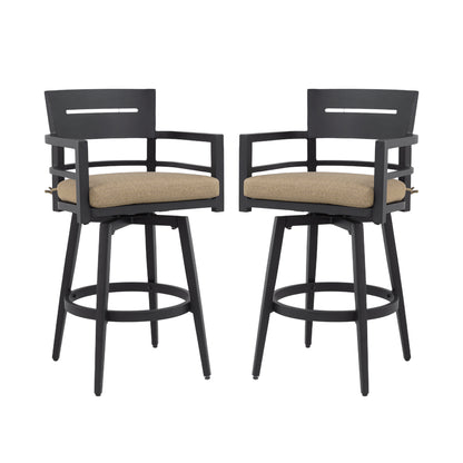 2-Piece Swivel Bar Chairs – Aluminum Frame with Ember Black, 360° Swivel, Ergonomic Backrest & Armrests, Tapered Legs, Sunbrella Cushion, Weather-Resistant & Durable Patio Bar Stool
